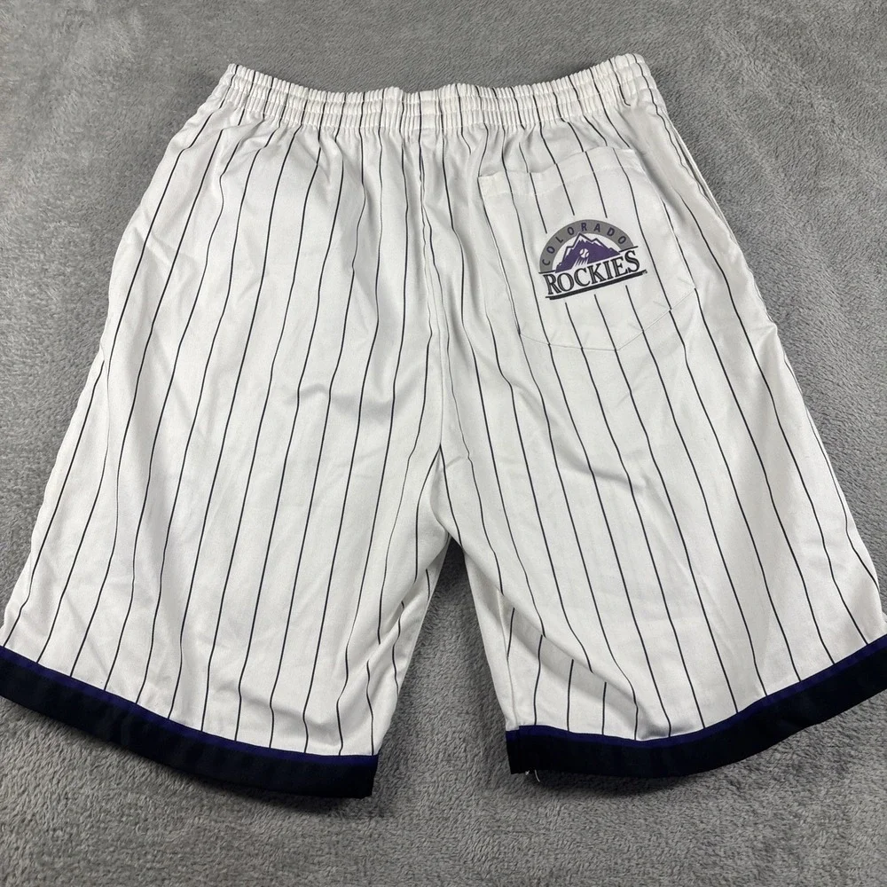 Rare Vintage Starter Colorado Rockies Shorts CR MLB White Pinstripes Size‎ L